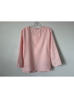 Cut Loose 100% Linen 3/4 Sleeve Scoop Neck Split Back Semi-Sheer Blouse Size M